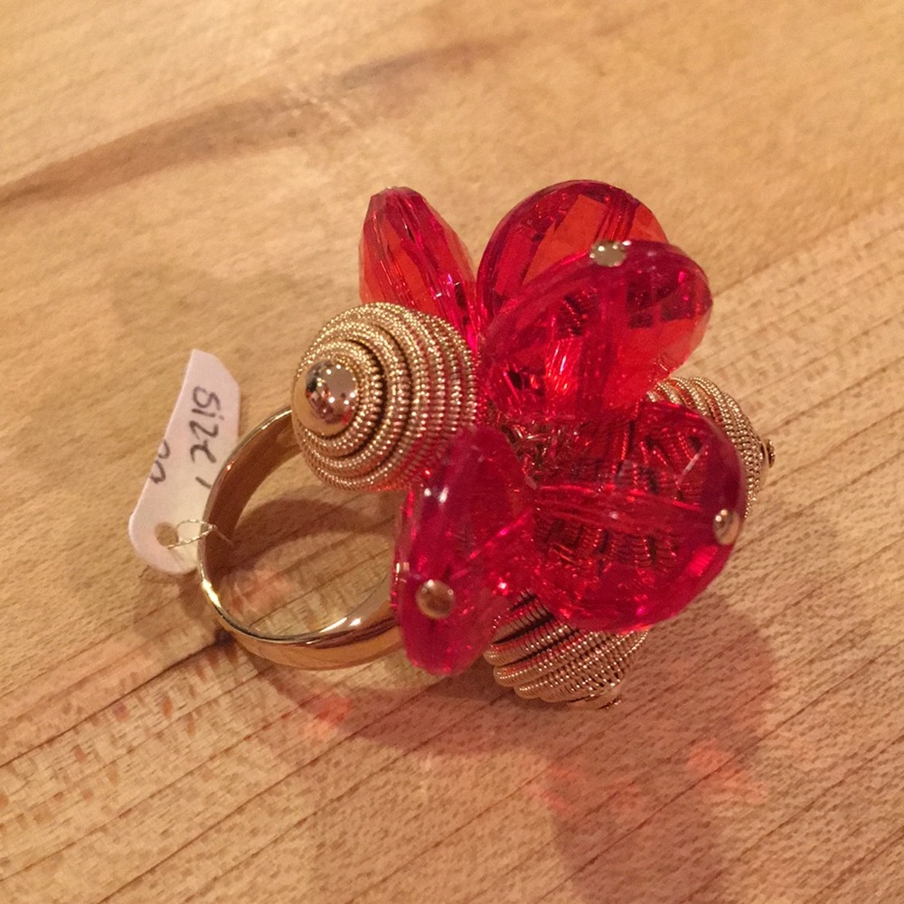 NWT Kate Spade ♠️ Gold & Red Orange Cocktail Ring. Size 7. - Picture 4 of 13